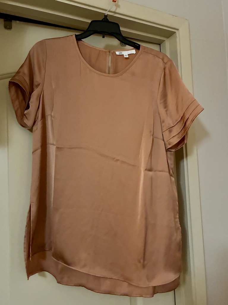Dr2 Peach Satin Short-Sleeve Blouse